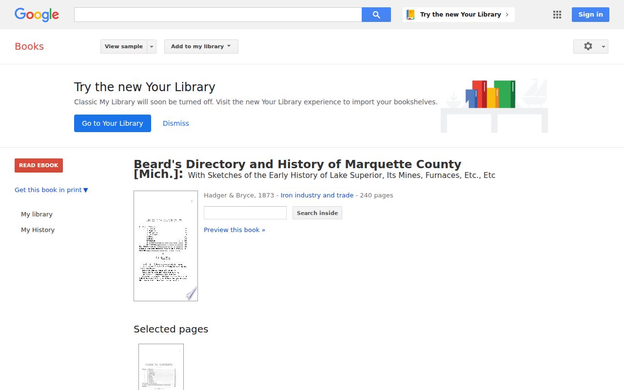 Marquette city directory image of the 1873 Beard's directory on Google Books
