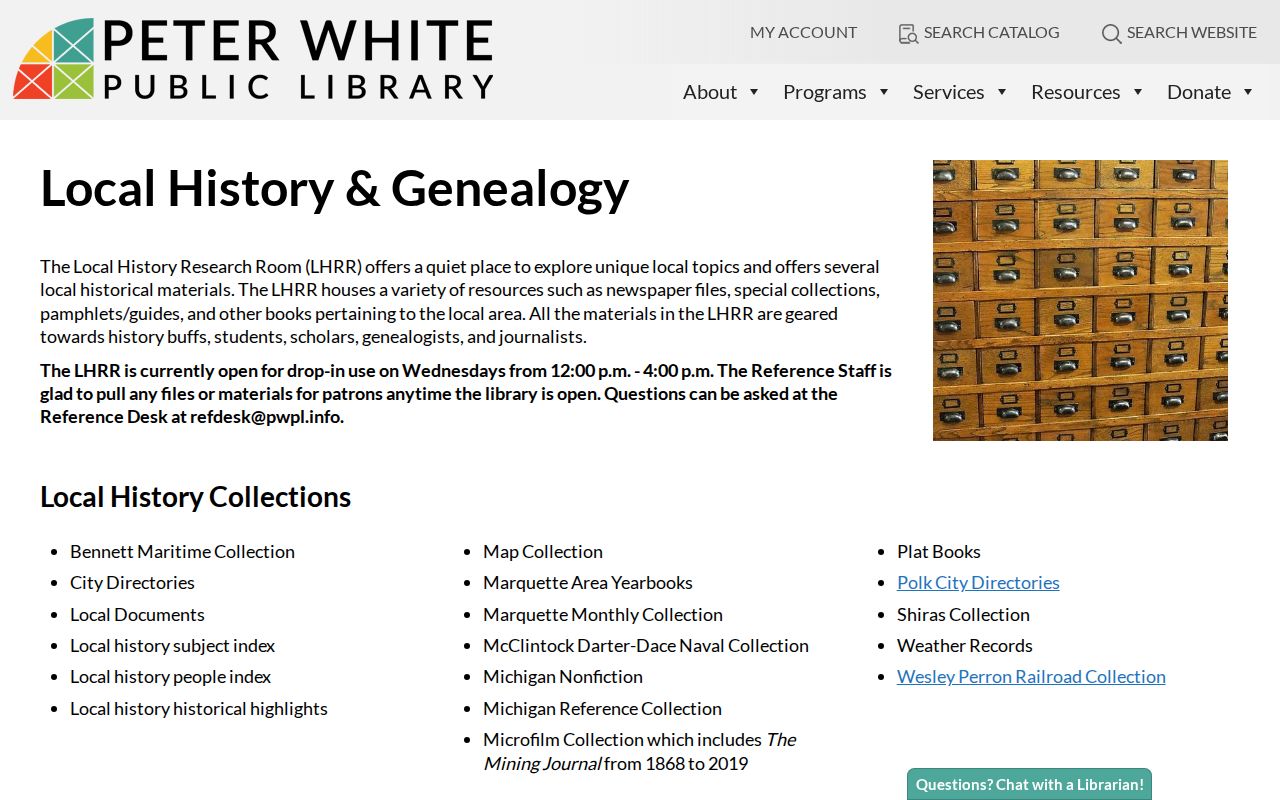 Marquette city directory research at Peter White Public Library Local History Room