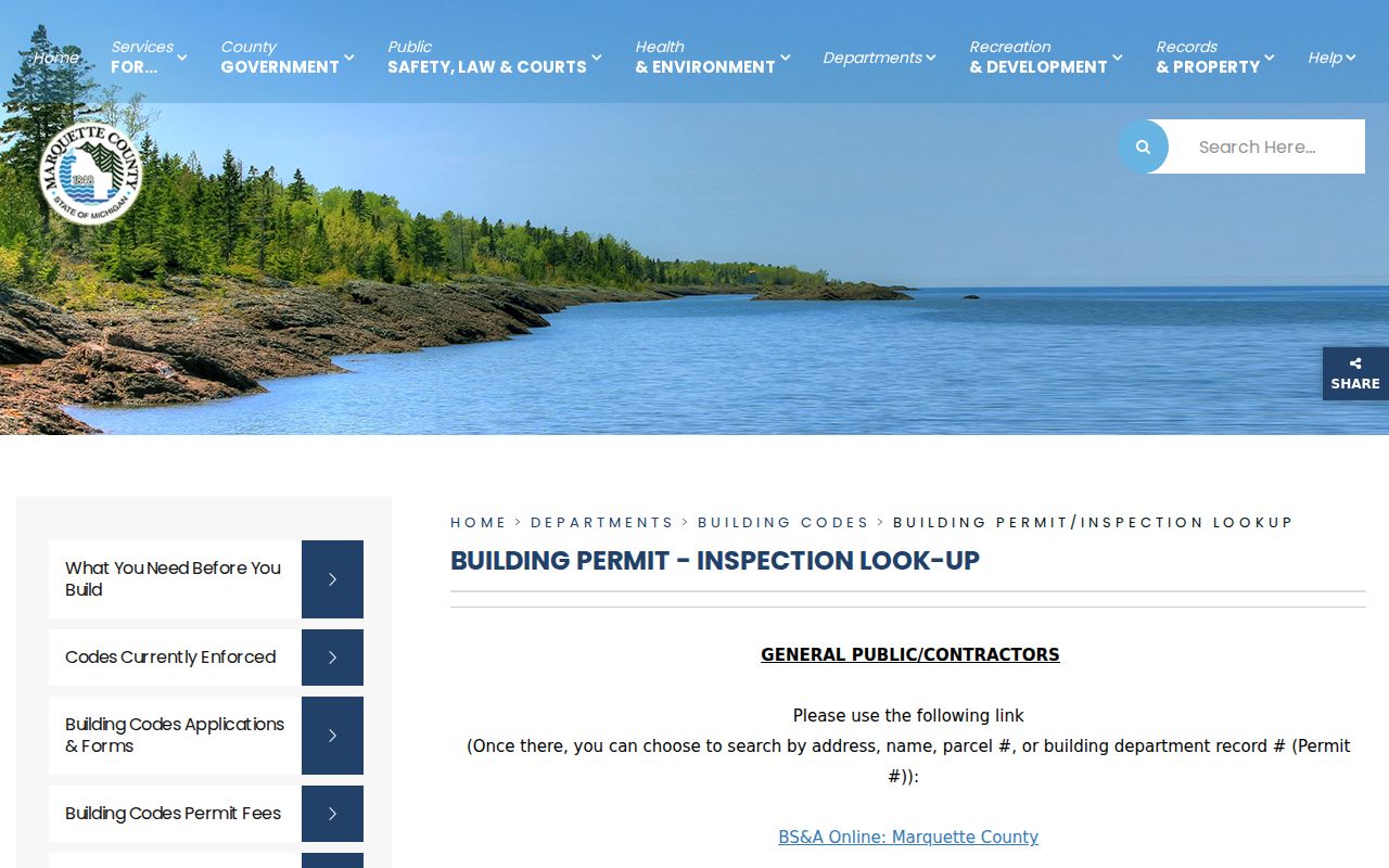 Marquette neighbors building permit lookup with address and parcel search routes